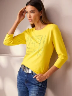 T-shirt à manches 3/4 petites pierres brillantes fantaisie