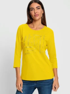 T-shirt à manches 3/4 petites pierres brillantes fantaisie