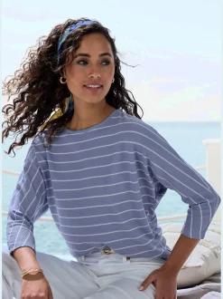 T-shirt à manches 3/4 rayures structurées