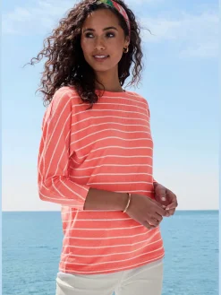 T-shirt à manches 3/4 rayures structurées