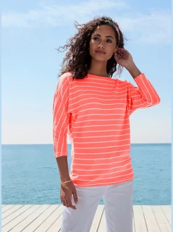 T-shirt à manches 3/4 rayures structurées