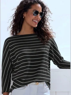 T-shirt à manches 3/4 rayures structurées