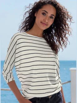 T-shirt à manches 3/4 rayures structurées