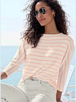 T-shirt à manches 3/4 rayures structurées