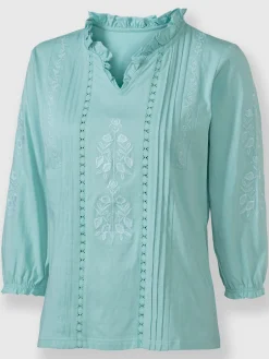 T-shirt à manches 3/4 superbe broderie florale