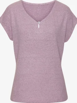 T-shirt à manches courtes bouton brillant à strass au niveau de l'encolure