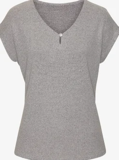 T-shirt à manches courtes bouton brillant à strass au niveau de l'encolure