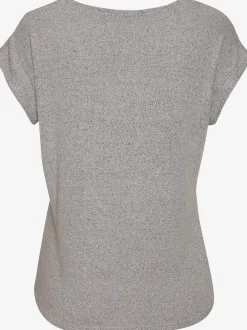 T-shirt à manches courtes bouton brillant à strass au niveau de l'encolure