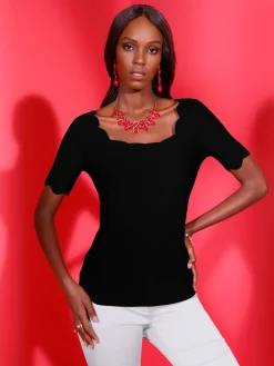 T-shirt à manches courtes bords arrondis féminins