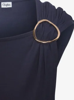 T-shirt à manches courtes boucle décorative dorée sur l'épaule gauche
