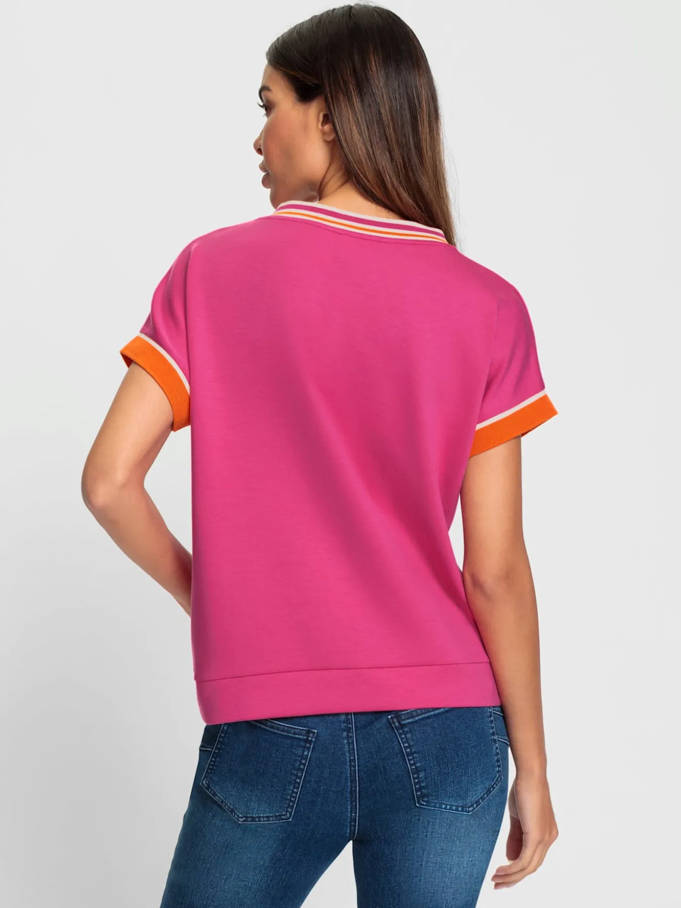 T-shirt à manches courtes bordure côtelée contrastée