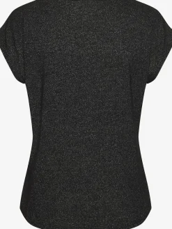 T-shirt à manches courtes bouton brillant à strass au niveau de l'encolure