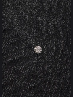 T-shirt à manches courtes bouton brillant à strass au niveau de l'encolure