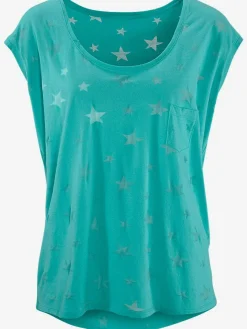 T-shirt à manches courtes dévoré légèrement transparent avec motif étoile