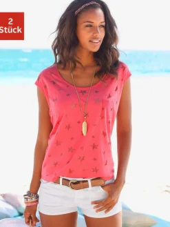 T-shirt à manches courtes dévoré légèrement transparent avec motif étoile