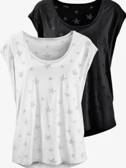 T-shirt à manches courtes dévoré légèrement transparent avec motif étoile
