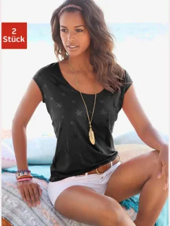 T-shirt à manches courtes dévoré légèrement transparent avec motif étoile