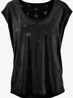 T-shirt à manches courtes dévoré légèrement transparent avec motif étoile