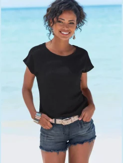 T-shirt à manches courtes empiècement crochet fin aux épaules