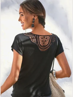 T-shirt à manches courtes empiècement en crochet doux au dos