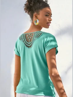 T-shirt à manches courtes empiècement en crochet doux au dos