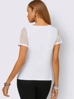 T-shirt à manches courtes empiècements maille décoratifs