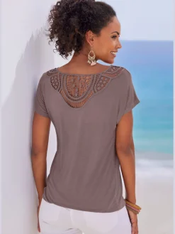 T-shirt à manches courtes empiècement en crochet doux au dos