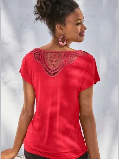 T-shirt à manches courtes empiècement en crochet doux au dos