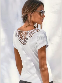 T-shirt à manches courtes empiècement en crochet doux au dos