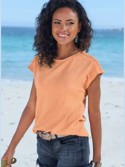 T-shirt à manches courtes empiècement crochet fin aux épaules