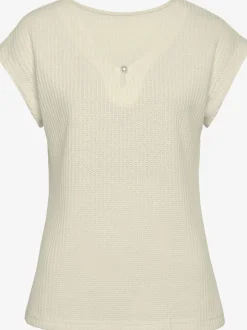 T-shirt à manches courtes encolure en v avec petite fente et perle décorative