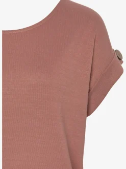 T-shirt à manches courtes gros bouton imitation bois à la finition des manches