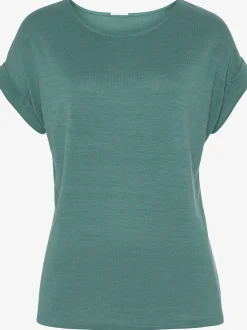 T-shirt à manches courtes gros bouton imitation bois à la finition des manches