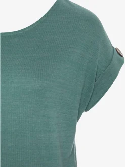 T-shirt à manches courtes gros bouton imitation bois à la finition des manches