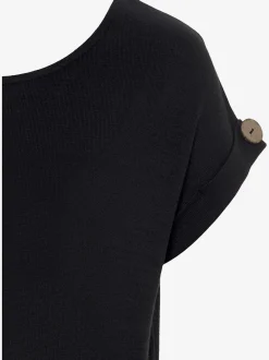T-shirt à manches courtes gros bouton imitation bois à la finition des manches