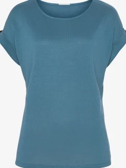 T-shirt à manches courtes gros bouton imitation bois à la finition des manches