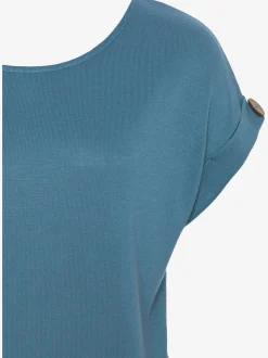 T-shirt à manches courtes gros bouton imitation bois à la finition des manches