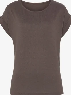T-shirt à manches courtes gros bouton imitation bois à la finition des manches