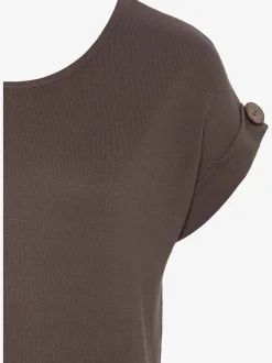 T-shirt à manches courtes gros bouton imitation bois à la finition des manches