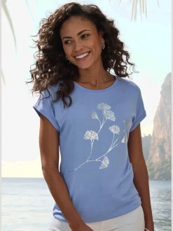 T-shirt à manches courtes imprimé feuille de qualité avec design floral