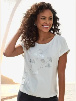 T-shirt à manches courtes imprimé feuille de qualité avec design floral