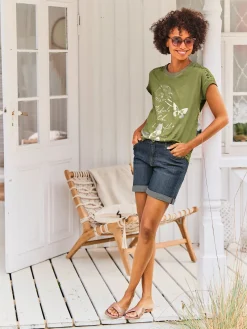 T-shirt à manches courtes imprimé feuille brillant