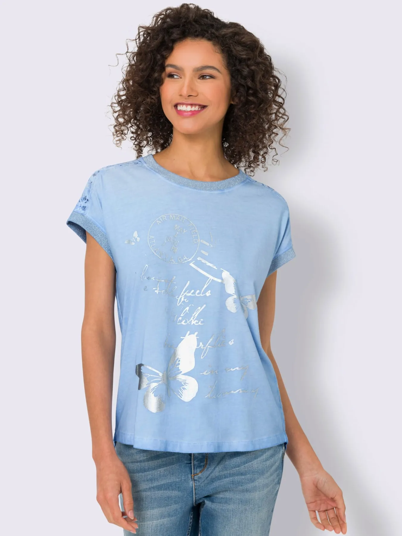 T-shirt à manches courtes imprimé feuille brillant