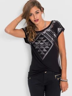 T-shirt à manches courtes imprimé feuille brillant