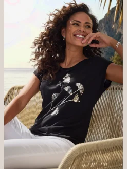 T-shirt à manches courtes imprimé feuille de qualité avec design floral