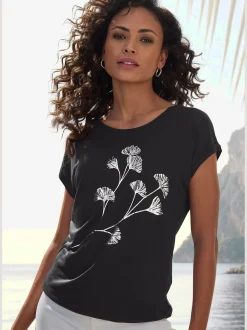 T-shirt à manches courtes imprimé feuille de qualité avec design floral