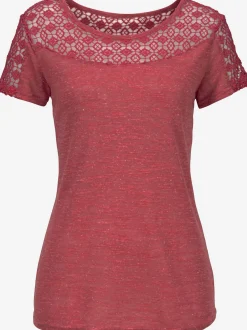T-shirt à manches courtes jolie dentelle crochetée à l'encolure et aux manches
