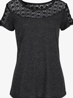 T-shirt à manches courtes jolie dentelle crochetée à l'encolure et aux manches