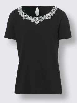 T-shirt à manches courtes jolie dentelle sur l'encolure