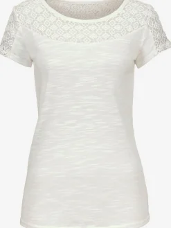 T-shirt à manches courtes jolie dentelle crochetée à l'encolure et aux manches